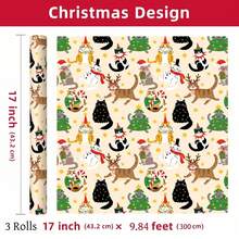 3/2/1 Roll Of Christmas Gift Wrapping Paper Featuring Various Christmas Cat Character Designs; Made Of Coated Paper; Dimensions: 43 Cm X 300 Cm; Suitable For Wrapping Christmas Gifts, Decorating For Christmas Parties, And Holiday Gift-Giving. - A - View 11