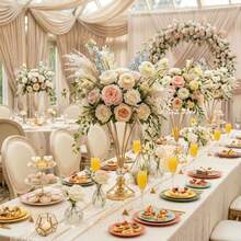 2/1 Gold Metal Crystal Tall Vase, Wedding Table Centerpiece Flower Stand, Suitable For Dining Table Center Decor, Wedding, Dining, Party Christmas Decoration. - one-size - View 5