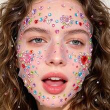 1 Sheets Self-Adhesive Colorful Heart Rhinestone Face Gems Stickers, Rainbow Bling Crystal Jewel Stickers, Reusable Face Rhinestones For Rave Festival, Halloween Party Makeup, DIY Phone Case, Scrapbooking, Nail Art Craft Decorations - Multicolor - View 2