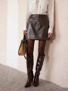 New Pointed Toe High Heel Tall Boots Vintage Style Wide Shaft Knee-High Stiletto Heel Riding Boots - Brown - View 2