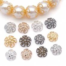 100pcs 8-9mm Anti-Oxidation 18K Gold Plated Hollow Five-Petal Bead Caps, Suitable For DIY Handmade Bracelets, Spacer Beads And Beaded Flower Holders - One Size Fits All - View 1