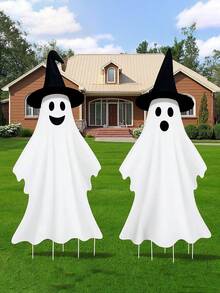 2pcs/Set 2D Flat Halloween Ghost Yard Stakes, Holiday Decor Yard Decoration Stakes, Acrylic Signs, Horror Atmosphere Decor Props, Halloween, Outdoor, Garden Photo Background, Party Props - Multi-color - View 7