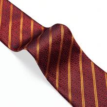 Red & Black Base Gold Diagonal Stripe Men's Tie Set, 4pcs Including Pocket Square, Cufflinks, Silver Tie Clip, Wedding Accessories - Red - View 4