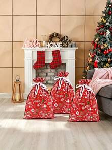 3pcs/1pc Christmas Drawstring Gift Bags – Perfect For Gift Wrapping; Suitable For Christmas Parties, Themed Parties, Thanksgiving, New Year's, Party Favors, Holiday Gatherings, And Festive Decorations. - One Size Fits All - View 6