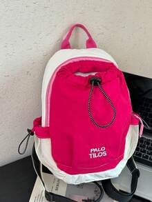 Contrast Color Drawstring Nylon Backpack, Lightweight Minimalist Large Capacity Casual Bag, Portable Small Backpack For Outdoor Short Trips - Multicolor - View 2