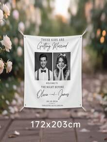 1pc Custom Photo And Text Wedding Welcome Banner, Personalized Rehearsal Dinner Sign, These Getting Married Fabric Banner For Wedding Party Decor - Multicolor - View 9