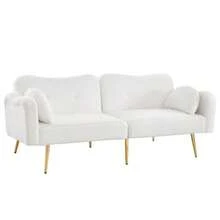 2-Seater Sofa Bed - Modern 2-Seater Sofa With Adjustable Backrest + Gold-Plated Metal Legs, Integrated Bed Function. Multifunctional 2-In-1 Furniture Piece. - White - View 12