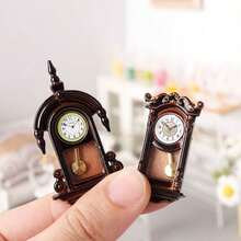 4pcs Mini Wall Clock (Black/Natural Wood), Miniature Wooden Clock, Decorative Hanging Accessory, DIY Decor Parts, Dollhouse Clock Model, Pretend Play Toy, Micro Landscape Room Decor, Realistic Clock - Multicolor - View 1