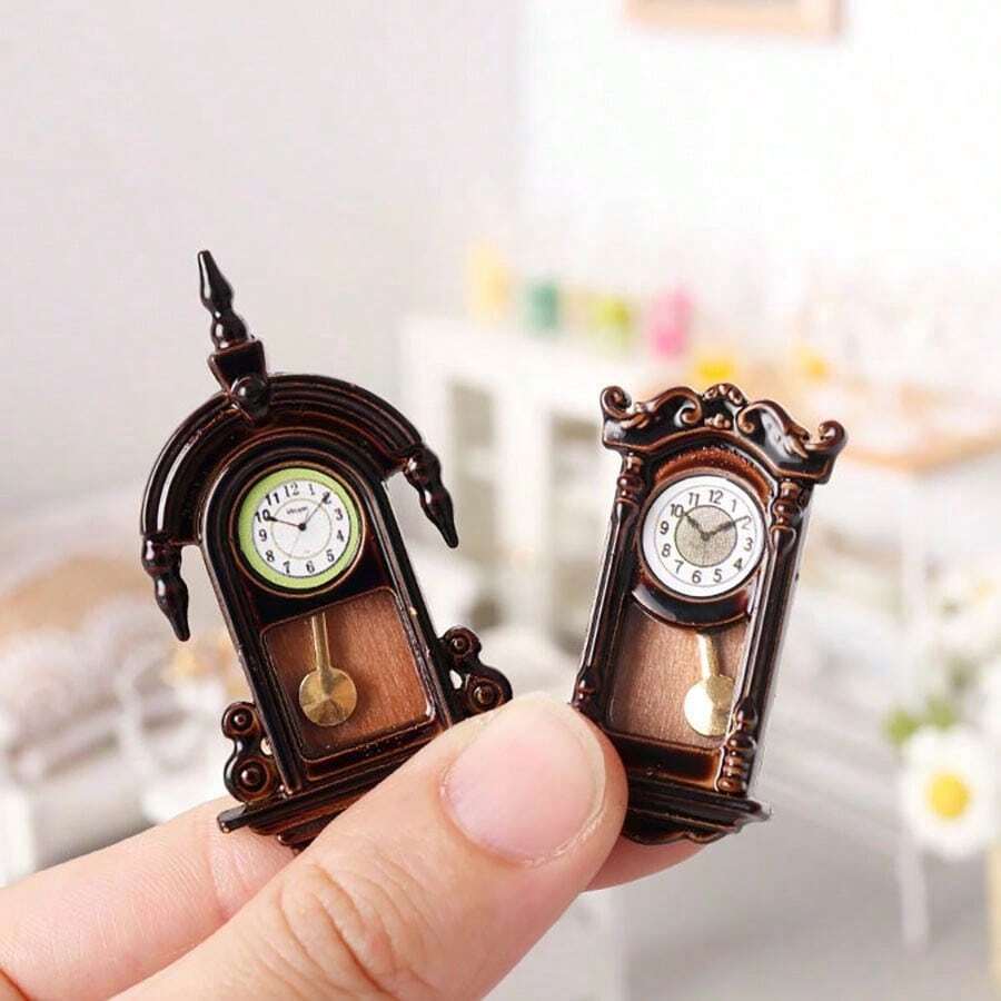 4pcs Mini Wall Clock (Black/Natural Wood), Miniature Wooden Clock, Decorative Hanging Accessory, DIY Decor Parts, Dollhouse Clock Model, Pretend Play Toy, Micro Landscape Room Decor, Realistic Clock - Multicolor - View 1