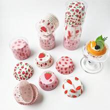 Strawberry Pattern Greaseproof Paper Muffin Liners, Disposable Cupcake Cups, Gradient Color Baking Cake Liners, Suitable For Baking Paper Cups And Muffin Cups Packaging, Suitable For Cakes, Candy Making, Suitable For Holidays, Weddings, Valentine's Day And Various Anniversaries. - Strawberry Cake Cupcake Liners - View 2