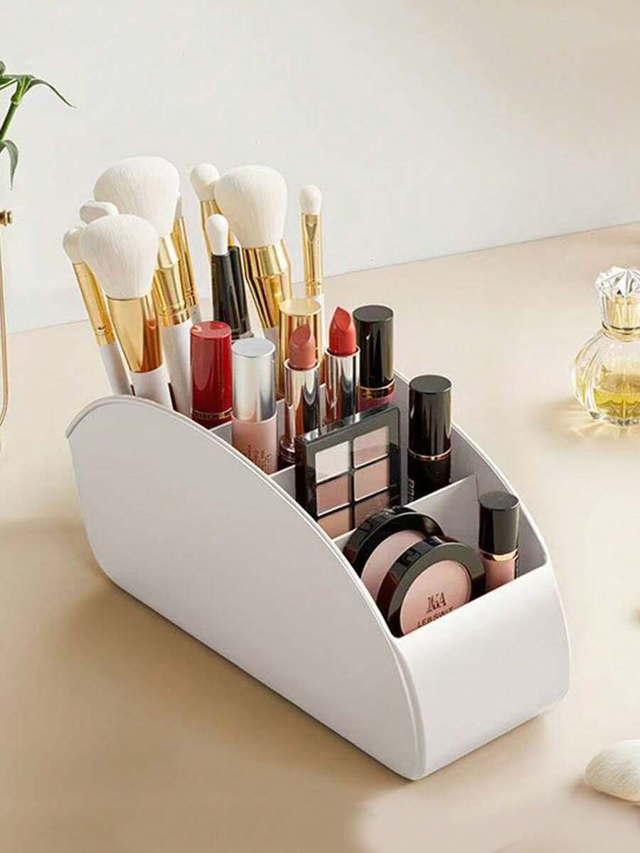 1pc Multi-Compartment Makeup Brush & Remote Control Storage Box, Multifunctional Desktop Organizer For TV Remotes, Stationery, Glasses, Cosmetics And Small Items, Space-Saving Bedside Cabinet Storage Box, Creative Practical Home Office Organizer - Multicolor - View 1