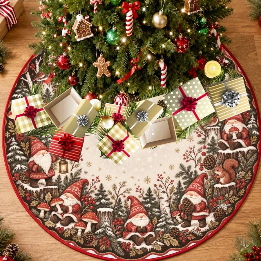 1pc Forest Gnome Faceless Doll Pattern Christmas Tree Skirt, Elegant Color Holiday Decoration, 5 Sizes, Unisex Holiday Gift, Suitable For Home And Party Christmas Decor - Forest Goblin Faceless Doll - View 1