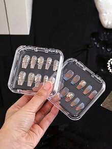 10pcs/1pc Transparent Press-Type Nail Storage Box, Fake Nail Display Box, Fake Nails & Manicure Salon Accessories Jewelry Bracelet Storage Box - Clear - View 2