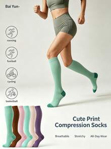 1/2/4 Pairs Men Women Compression Socks, Elastic Pressure, Swelling Varicose Relief, Fall Outfits Fall Clothes Fall Style, Socks For Flight Hiking - Multicolor - View 1