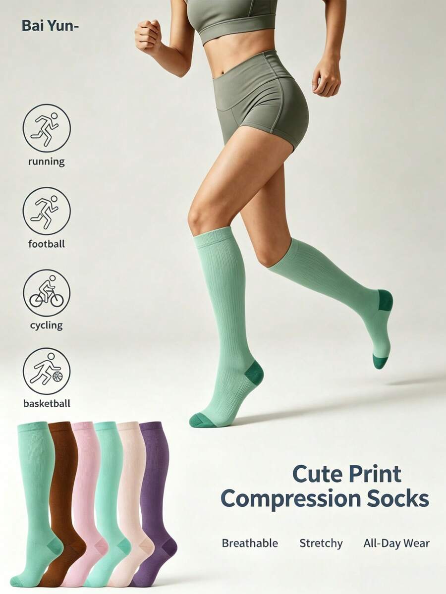 1/2/4 Pairs Men Women Compression Socks, Elastic Pressure, Swelling Varicose Relief, Fall Outfits Fall Clothes Fall Style, Socks For Flight Hiking - Multicolor - View 1