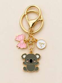 1pc Oil Drop Koala Keychain, Koala Bow Bag Charm, Student Personalized Backpack Pendant, Koala Key Ring, Car Key Chain, Gift For Girls, Wallet Charm, Y2K Style, Handbag Accessory - Grey Koala - View 4