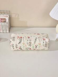 Floral Quilted Makeup Bag With Handle, Large Capacity Double Zipper Cosmetic Organizer For Makeup, Brushes And Toiletries, Portable Travel Storage Case For Women - Multicolor - View 14