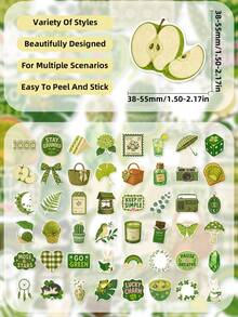 50Pcs Cottagecore Green Aesthetic Stickers Featuring Cactus, Hydrangea, Avocado Toast, Waterproof Vinyl Decals For Journals, Luggage, DIY Crafts, Gift - Multicolor - View 10