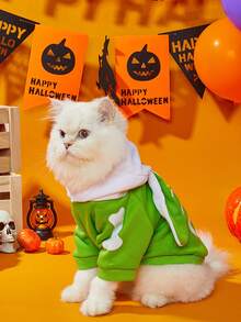 1pc Halloween Rabbit Ear Funny Pattern Pet Sweatshirt, Anti-Flea, Reduces Shedding, Warm & Breathable Dog Vest, Suitable For Small And Large Dogs & Cats, Indoor And Outdoor - Green - View 4