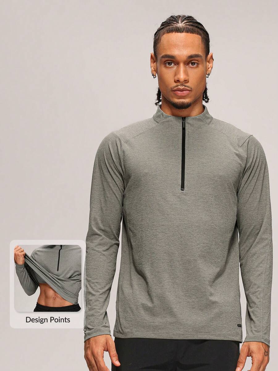 MASKERT Men's Long Sleeve Athletic T-Shirt, Daily Jogging Gym Training Sports Tee For Tennis Golf Rugby - Light Grey - View 1