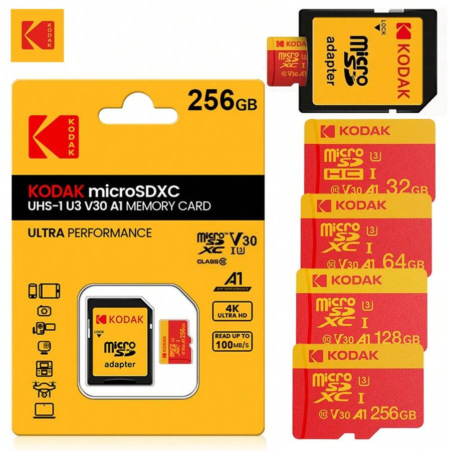 Kartu MicroSD Kodak 16GB 32GB 64GB 128GB 256GB, Kartu Micro SD Tahan Lama, Cocok untuk Kamera Keamanan, Smartphone, dan Drone - View 1