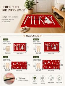 1pc Letter Print Kitchen Mat, Merry Christmas Letter Snowflake Pattern Rectangular Rug, Minimalist Winter Holiday Style Entryway Doormat, Suitable For Kitchen, Dining Room, Hallway, Entryway, Bedroom And Indoor Home Decor, Christmas Holiday Atmosphere Decorative Carpet - Multicolor - View 7