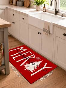 1pc Letter Print Kitchen Mat, Merry Christmas Letter Snowflake Pattern Rectangular Rug, Minimalist Winter Holiday Style Entryway Doormat, Suitable For Kitchen, Dining Room, Hallway, Entryway, Bedroom And Indoor Home Decor, Christmas Holiday Atmosphere Decorative Carpet - Multicolor - View 10