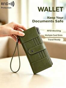 CHARM INFINITE New RFID Anti-Theft Women's Long Wallet, Soft Leather Multi-Layer Zipper Clasp Clutch Bag, Back Zipper Pocket, Multi-Function Multi-Card Slot Travel Wallet With Wrist Strap, Can Hold 2 Phones, Credit Cards, Banknotes, Coins, Tickets, Photos, Etc., All-In-One Essential For Travel - Multicolor - View 3