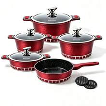 11PCS & 7PCS Red Non-Stick Cookware Set,  Kitchen Cooking Pots And Pans Set With Glass Lids,Durable Non-Stick Pan, Durable And Easy To Clean,Kitchen Cookware, Diamond Texture, Induction Compatible For Home Cooking - View 13
