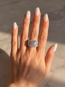 ESBERRY 1pc Moissanite Ring, Luxury 1 Carat Full Diamond Men's Ring, Suitable For Men's Wedding And Daily Wear - Silver - View 5