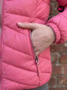 Chamarra Acolchada Para Niña Con Capucha Desmontable Y Peluche, Cierre Frontal, Bolsillos Con Cierre, Casual Para Invierno, Escuela, Paseos, Viajes Y Uso Diario Infantil Big City Moda Casual - Fucsia - Ver 9