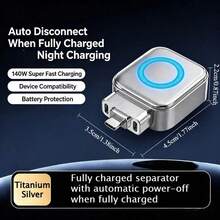 140W Full Charge Separator Type-C Phone Charger Fast Charging Adapter Earphone Phone Charger Auto Power-Off Power Protection Auto Disconnect Night Charging, Anti-Overcharge Separator - Silver - View 8