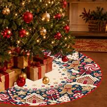 1pc Gingerbread House Candy Pattern Christmas Tree Skirt, Elegant Color Holiday Decor, 5 Sizes, Unisex Holiday Gift, Suitable For Home And Party Christmas Home Decoration - Gingerbread House Candy - View 4