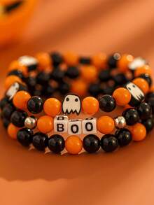 Halloween-Themed Funny Costume Set Consisting Of A Multi-Layered String Of Ghost-Shaped Beads And A String Bracelet Set. - Multicolor - View 1