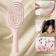 1pc Women's Self-Cleaning Detangling Ribbed Comb, Anti-Tangle Easy Clean Wet & Dry Dual Use Portable Massage Hair Brush, ABS Material Macaron Air Cushion Styling Comb - Multicolor - View 7