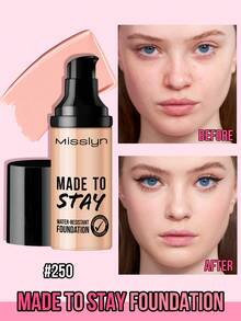 MISSLYN 1件裝 Made To Stay 防水底妝，高遮瑕霜狀底妝，持久防暈染，臉部液態底妝與遮瑕膏，適合日常/派對/Y2K，玻璃肌/自然光澤/柔美妝感，底妝，萬聖節妝容 - #250 - 查看 2