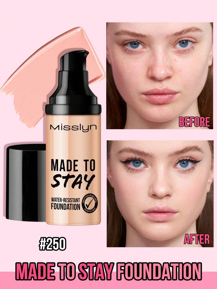 MISSLYN 1件裝 Made To Stay 防水底妝，高遮瑕霜狀底妝，持久防暈染，臉部液態底妝與遮瑕膏，適合日常/派對/Y2K，玻璃肌/自然光澤/柔美妝感，底妝，萬聖節妝容