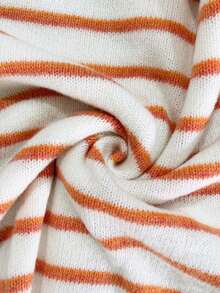 Plus Size Women's Striped Contrast Color Button Knit Cardigan - White - View 6