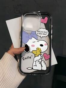 1pc Cartoon Snoopy Pattern, Contrast Color 2-In-1 Black Anti-Drop Phone Case, TPU Material, Suitable As Holiday Gift, Compatible With Apple 11 12 13 14 15 16pro/Promax/14 15 16plus/17/18promax/18pro, Unisex - Multicolor - View 4