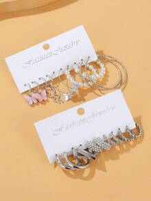 20pcs Faux Pearl Butterfly Snake Pendant Earrings Multi-Piece Set - Silver - View 10