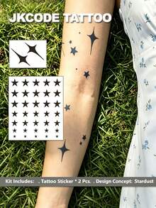 JKCODE TATTOO 2 Pcs Semi-Permanent Tattoo, Realistic Design, Star, Hand Tattoo, Mini Tattoo For Arm, Waterproof, Realistic Fake Tattoos, Botanical, Magic Tattoos, Lasts 1-2 Weeks, Neck Tattoo For Women, Perfect Gift - Dark Grey - View 3