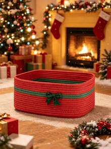 1pc Christmas Gift Basket, Storage Basket, Handheld Candy Basket, Christmas Storage Basket, Suitable For Storing Various Items, Christmas Gift Blue - Multicolor - View 2