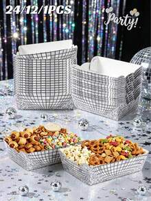 Disco Ball Design Paper Tray, Disco Party Food Container, Food Tray, Snack Tray, Candy Box, Popcorn Box, Retro Nostalgic Party Tableware, Disco Party Supplies, Disco Birthday Party Decoration, Gift Packaging Box - Multicolor - View 1