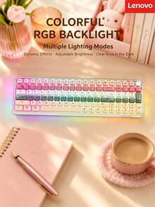 Lenovo Keyboard nirkabel dengan tombol jeli gradien warna-warni, desain melengkung ergonomis, keyboard berkualitas tinggi untuk asrama, rumah, dan meja kantor. - View 7
