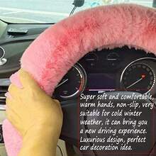 Pink Plush Car Steering Wheel Cover, Cute Fluffy Faux Rabbit Fur Winter Warm Steering Wheel Protector, Soft Non-Slip Universal 15 Inch Car Steering Wheel Cover, Kawaii Car Interior Accessory For Women - Pink Protective Case - View 2
