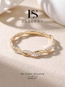 ESBERRY 1 st elegant ring för kvinnor med kubisk zirkonia och twistdesign, lämplig för dagligt bruk, bröllop, förlovning och brudsmickerier - Guld - Visa 1