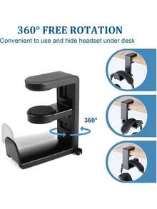 1pc Desk Clamp Headset Holder, 360° Rotating Headphone Stand, No-Drill Desk Clamp Headset Holder, 360 Degree Rotating Headphone Stand, Miscellaneous Storage Rack, Internet Cafe Headset Stand, Hanging Storage Support Rack - Multicolor - View 4
