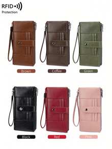 CHARM INFINITE New RFID Anti-Theft Women's Long Wallet, Soft Leather Multi-Layer Zipper Clasp Clutch Bag, Back Zipper Pocket, Multi-Function Multi-Card Slot Travel Wallet With Wrist Strap, Can Hold 2 Phones, Credit Cards, Banknotes, Coins, Tickets, Photos, Etc., All-In-One Essential For Travel - Multicolor - View 12