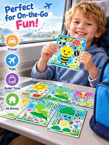 8 Sheets Make A Face Stickers, Kids DIY Puzzle Face Stickers, Parent-Child Interactive Educational Stickers, Cartoon Insect Sunflower Snail Bee Caterpillar Butterfly Flower Tree Mix And Match Craft Stickers For Party Favors Classroom Art Activities - Multicolor - View 5