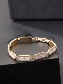1pc Oval Shell Cubic Zirconia Women's Bracelet, Gold/Silver Dual Color Optional, Adjustable Size, Suitable For Banquet And Party Wear - Oval Shell Bracelet - View 8